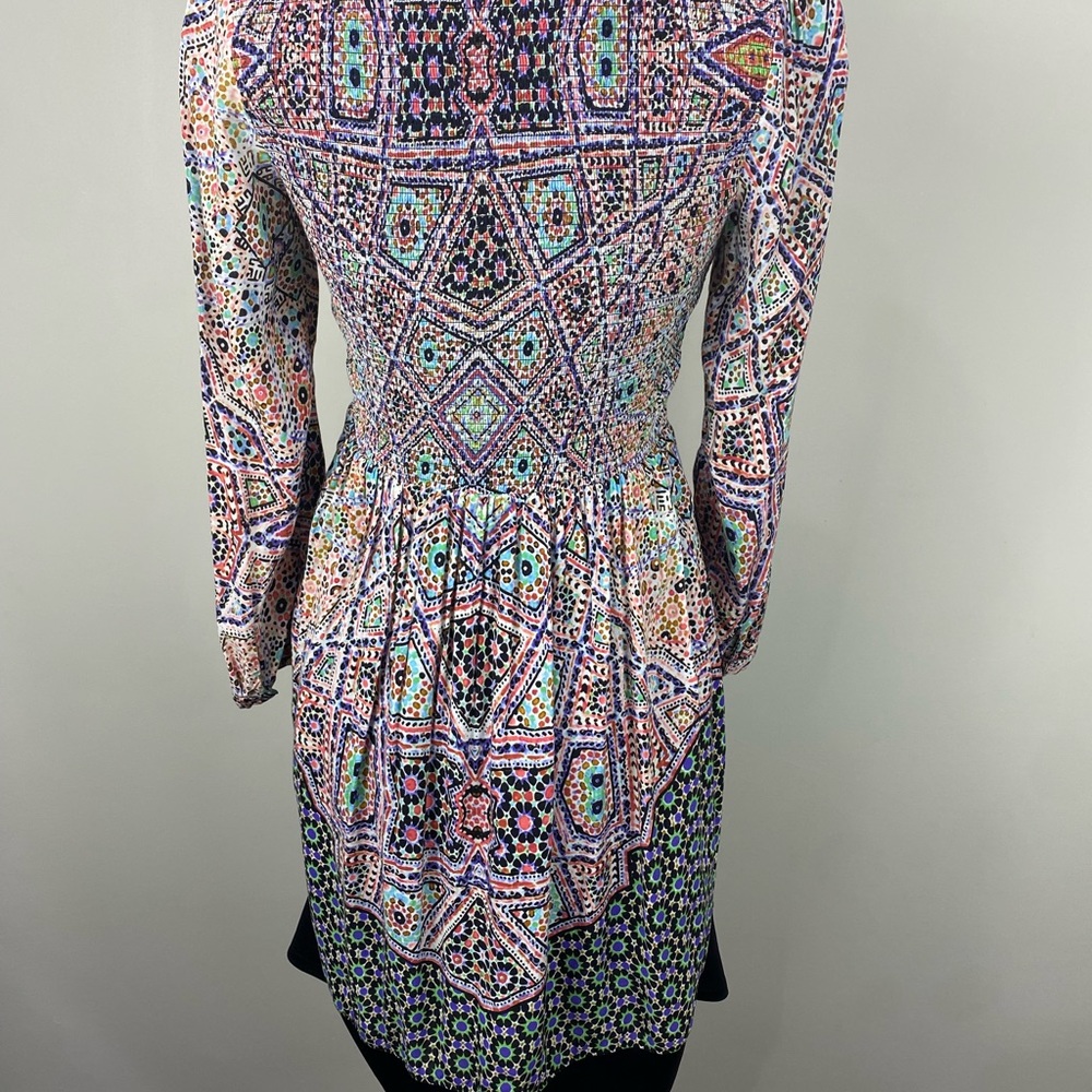 Anthropologie Maeve Long Sleeve Smocked Button Multi Color Print Dress Small - Picture 10 of 11